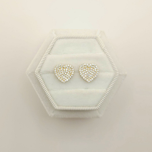 10K Gold Heart-Shaped CZ Stud Earrings – 12x12mm