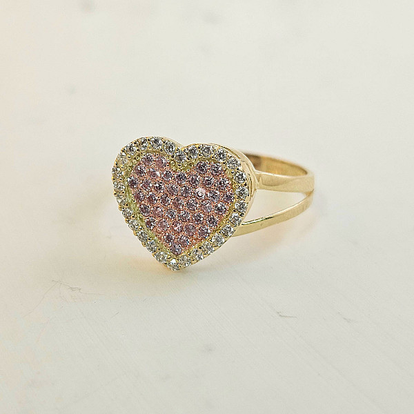 Heart Gold Ring - 10k Solid Gold Ring - Band -CZ