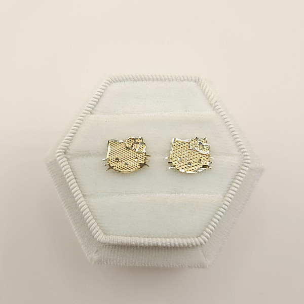 Gold Hello Kitty Face Stud Earrings|10k Solid Gold