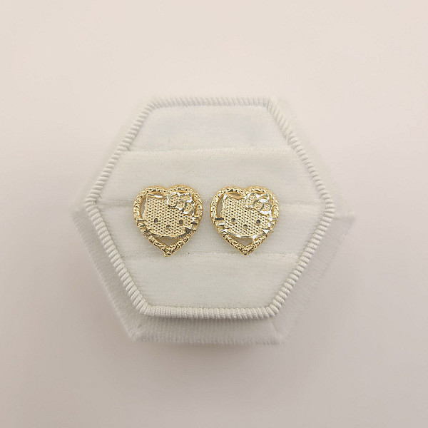 Gold Hello Kitty Heart Frame Stud Earrings – 14mm x 14mm