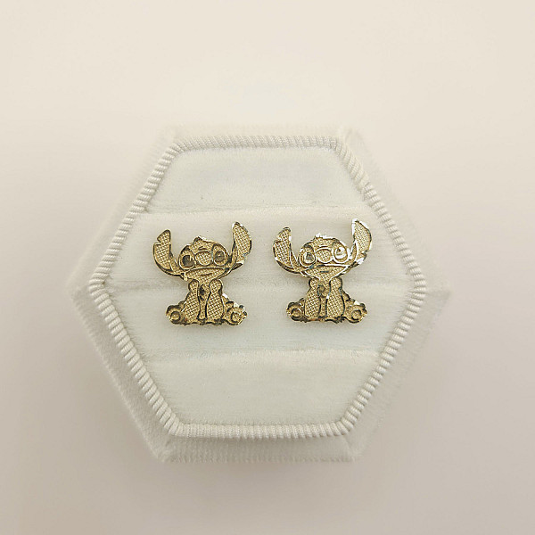 Gold Stitch Character Stud Earrings | 10k Yellow Gold