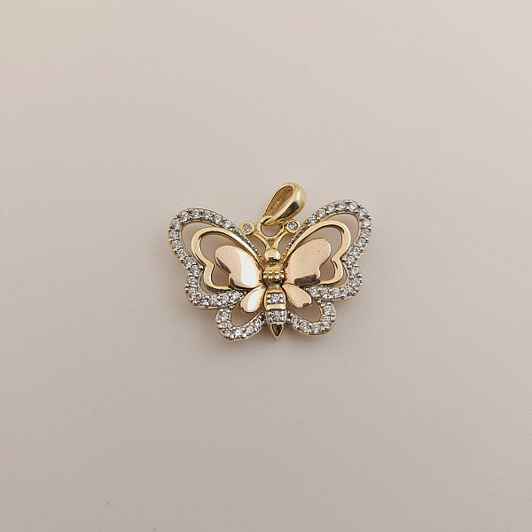 14K Gold Two-Tone Butterfly Charm with CZ – Elegant Pendant for Women