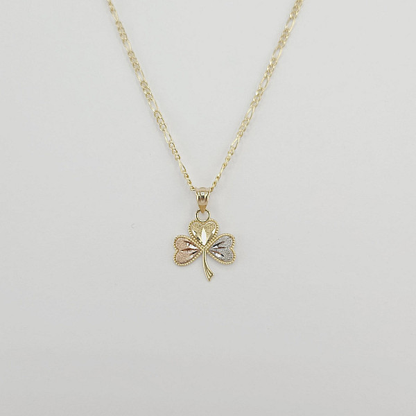 14K Gold Clover Charm – 3-Tone Lucky Pendant