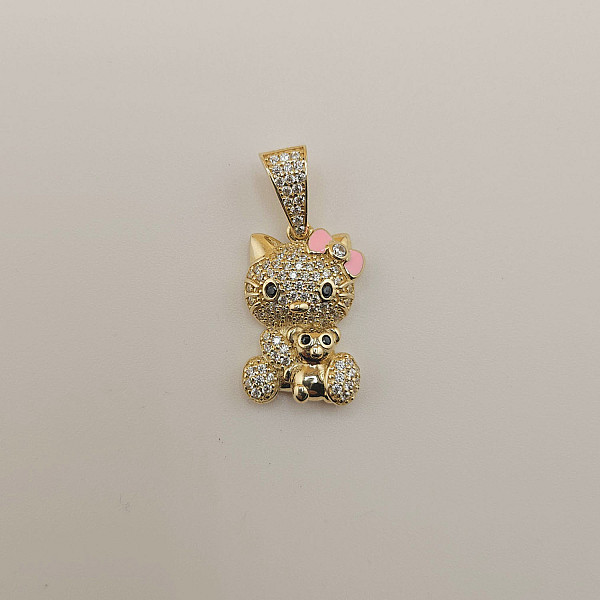 14K Gold Hello Kitty Full Body Charm with CZ and Teddy