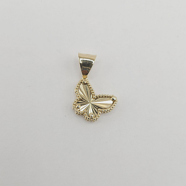 14K Gold Butterfly Charm Pendant – Textured Design with Beaded Edge