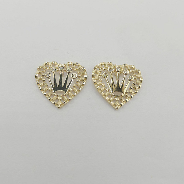 10K Yellow Gold Heart Crown Earrings
