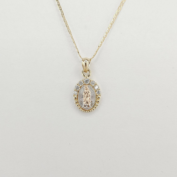 14K Gold Oval Guadalupe Charm with CZ Halo – 12mm x 10mm