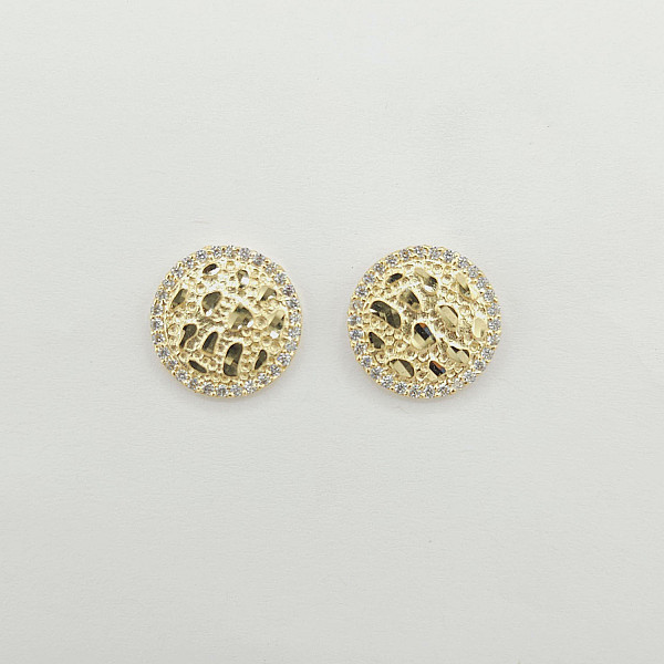 10K Gold Nugget Stud Earring with CZ Border – 12.3mm