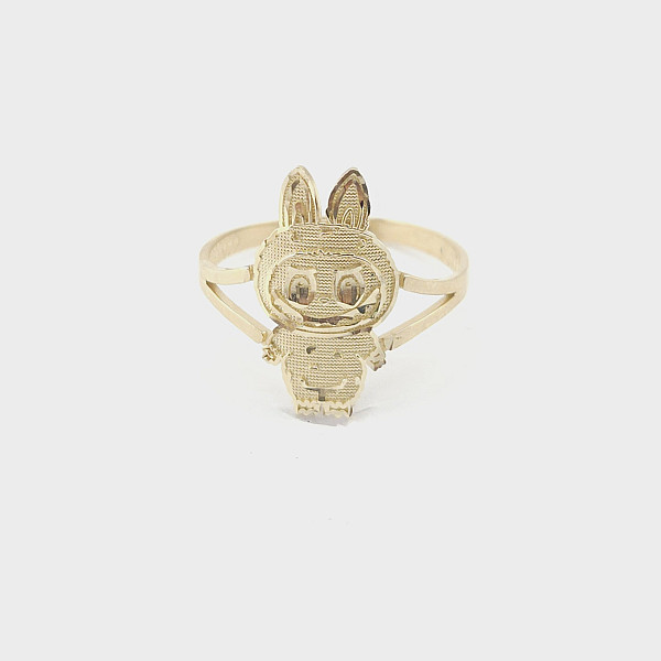 10K Yellow Gold Cute Labubu Ring