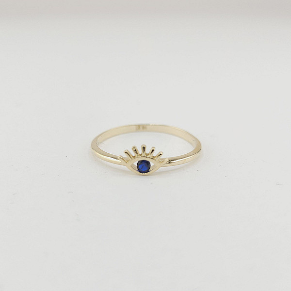 14K Yellow Gold Blue Evil Eye Ring