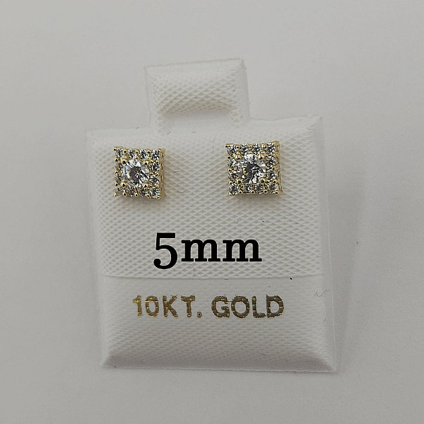 10K Gold 5mm Square CZ Stud Earrings - Unisex