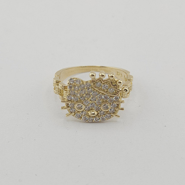 10K Gold Hello Kitty Crown CZ Ring