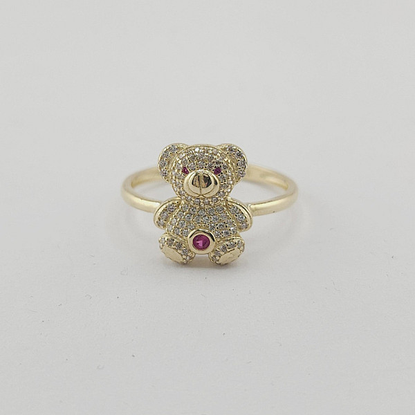 10K Gold Pave Teddy Bear CZ Ring