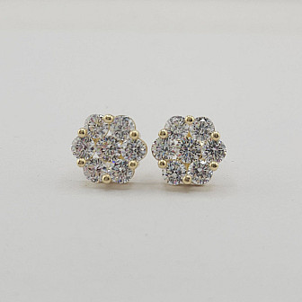 10K Gold CZ Flower Stud Earrings - Multi-Size