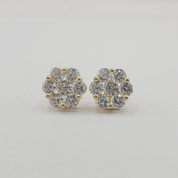 10K Gold CZ Flower Stud Earrings - Multi-Size