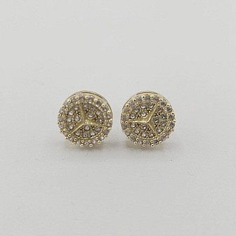 Classic Tri-Spoke CZ Stud Earrings 10K Gold Push Back