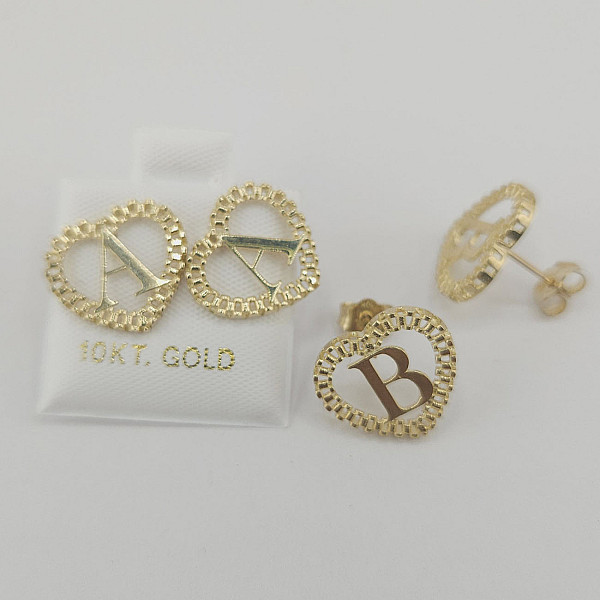 10K Gold Personalized Heart Initial Stud Earrings