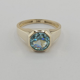 Radiant Emerald & Round Gemstone Ring in 14K Yellow Gold