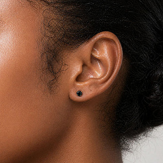 14K Gold Black Stone Stud Earrings – Round & Square Cut