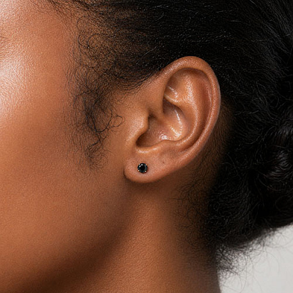14K Gold Black Stone Stud Earrings – Round & Square Cut