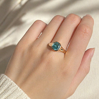 Radiant Emerald & Round Gemstone Ring in 14K Yellow Gold