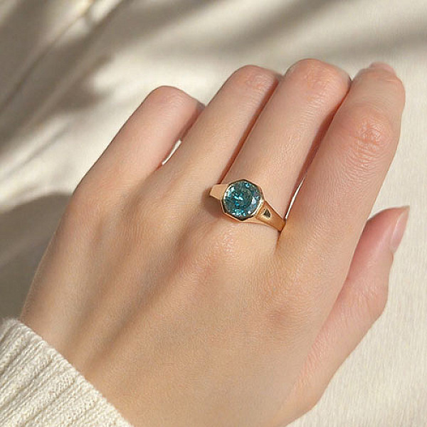 Radiant Emerald & Round Gemstone Ring in 14K Yellow Gold Radiant Emerald & Round Gemstone Ring in 14K Yellow Gold