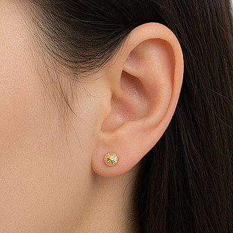 14K Gold Diamond-Cut Half Ball Screw Back Earrings