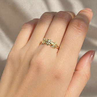 14K/10K Gold Triple Hibiscus Flower Ring - Yellow