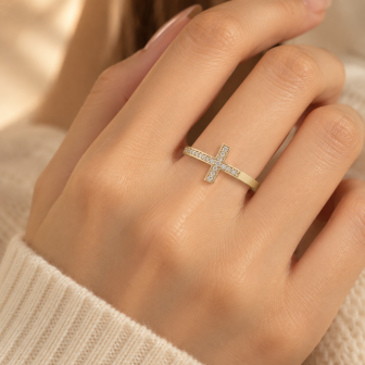 CZ Cross Ring – 10K Yellow Gold