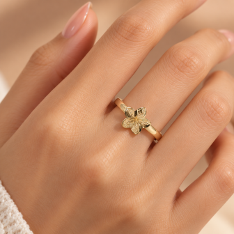 Hibiscus Flower Ring – 10K & 14K Yellow Gold